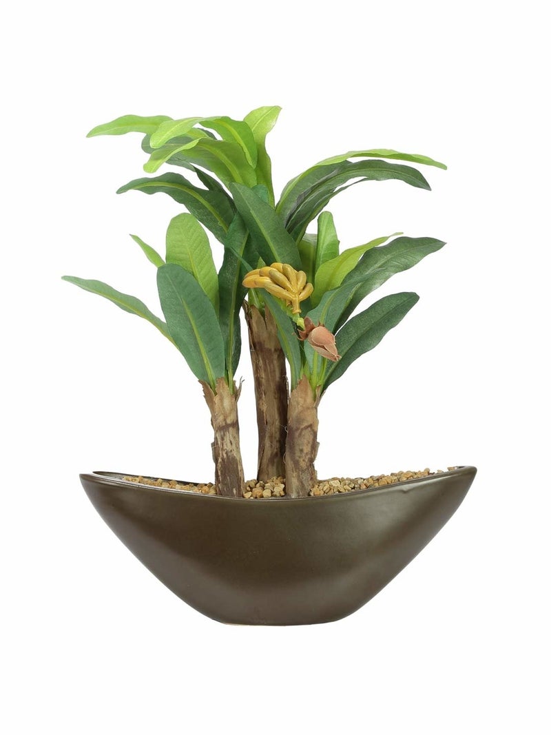 Fourwalls Artificial Banana Bonsai Plant in a Glass Vase for Home and Office Decor (27 cm Tall, Green) - Image 4