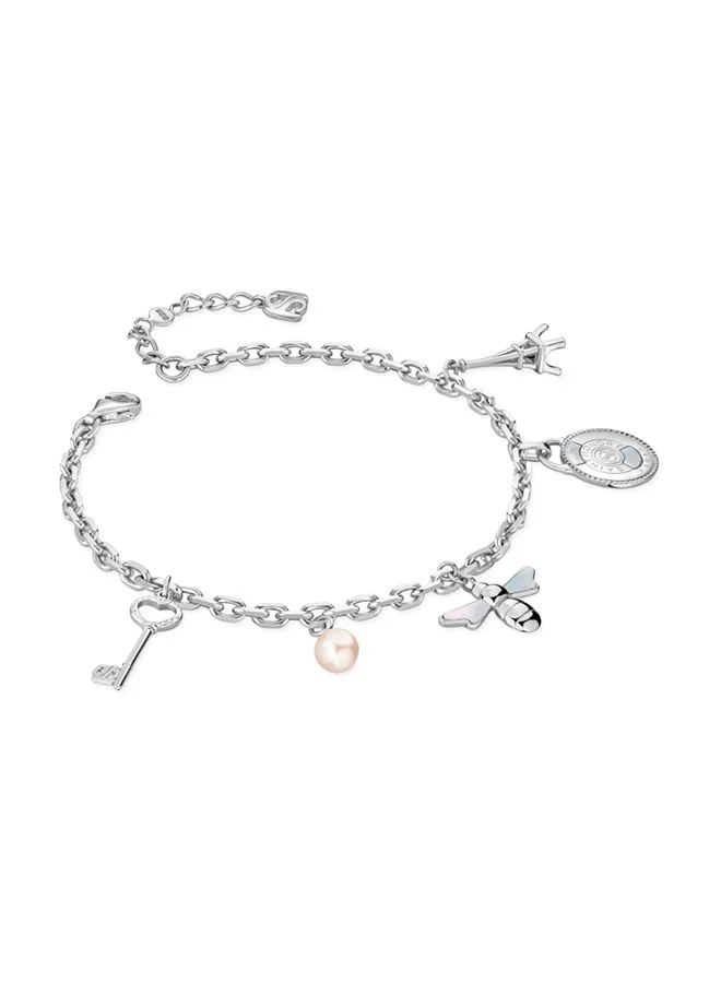 سانت هونور Camille Rhodium,5 Hanging Charms Pink FreWater Pearls Bracelet - 170+35mm