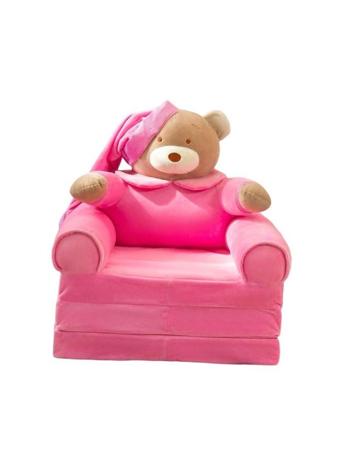 Foldable Toddler Chair Lounger for Kids from 1 to 3+ years old , Removable and Washable Lazy Sleeping Sofa for Kids, Baby Sofa Bed Foldable Chair, Pink Teddy Bear - Image 1