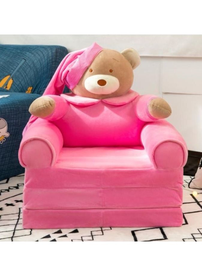 Foldable Toddler Chair Lounger for Kids from 1 to 3+ years old , Removable and Washable Lazy Sleeping Sofa for Kids, Baby Sofa Bed Foldable Chair, Pink Teddy Bear - Image 2