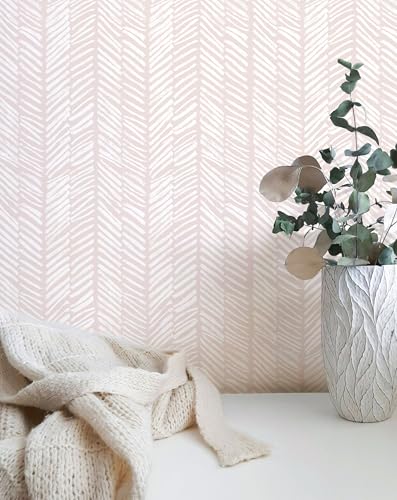 MelunMer Modern Peel and Stick Wallpaper Boho Contact Paper for Cabinets Stripe Contact Paper Line Self-Adhesive Removable Wallpaper for Bathroom Bedroom Shelf Liner Easy to Use Pink 393" L 17.3" W - Image 1