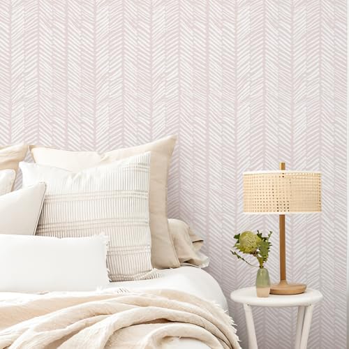 MelunMer Modern Peel and Stick Wallpaper Boho Contact Paper for Cabinets Stripe Contact Paper Line Self-Adhesive Removable Wallpaper for Bathroom Bedroom Shelf Liner Easy to Use Pink 393" L 17.3" W - Image 2