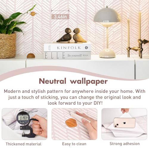 MelunMer Modern Peel and Stick Wallpaper Boho Contact Paper for Cabinets Stripe Contact Paper Line Self-Adhesive Removable Wallpaper for Bathroom Bedroom Shelf Liner Easy to Use Pink 393" L 17.3" W - Image 4
