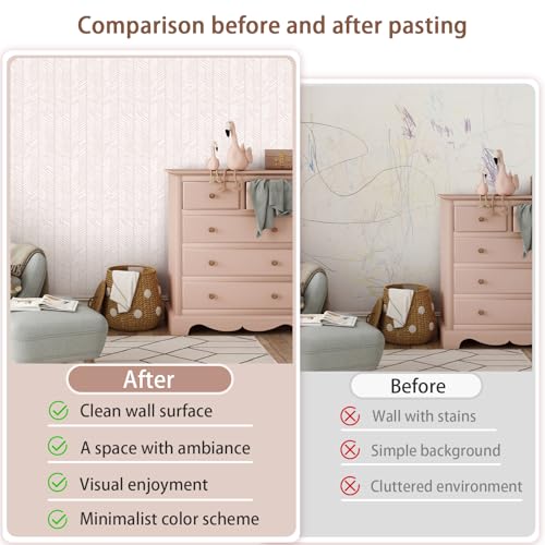MelunMer Modern Peel and Stick Wallpaper Boho Contact Paper for Cabinets Stripe Contact Paper Line Self-Adhesive Removable Wallpaper for Bathroom Bedroom Shelf Liner Easy to Use Pink 393" L 17.3" W - Image 3