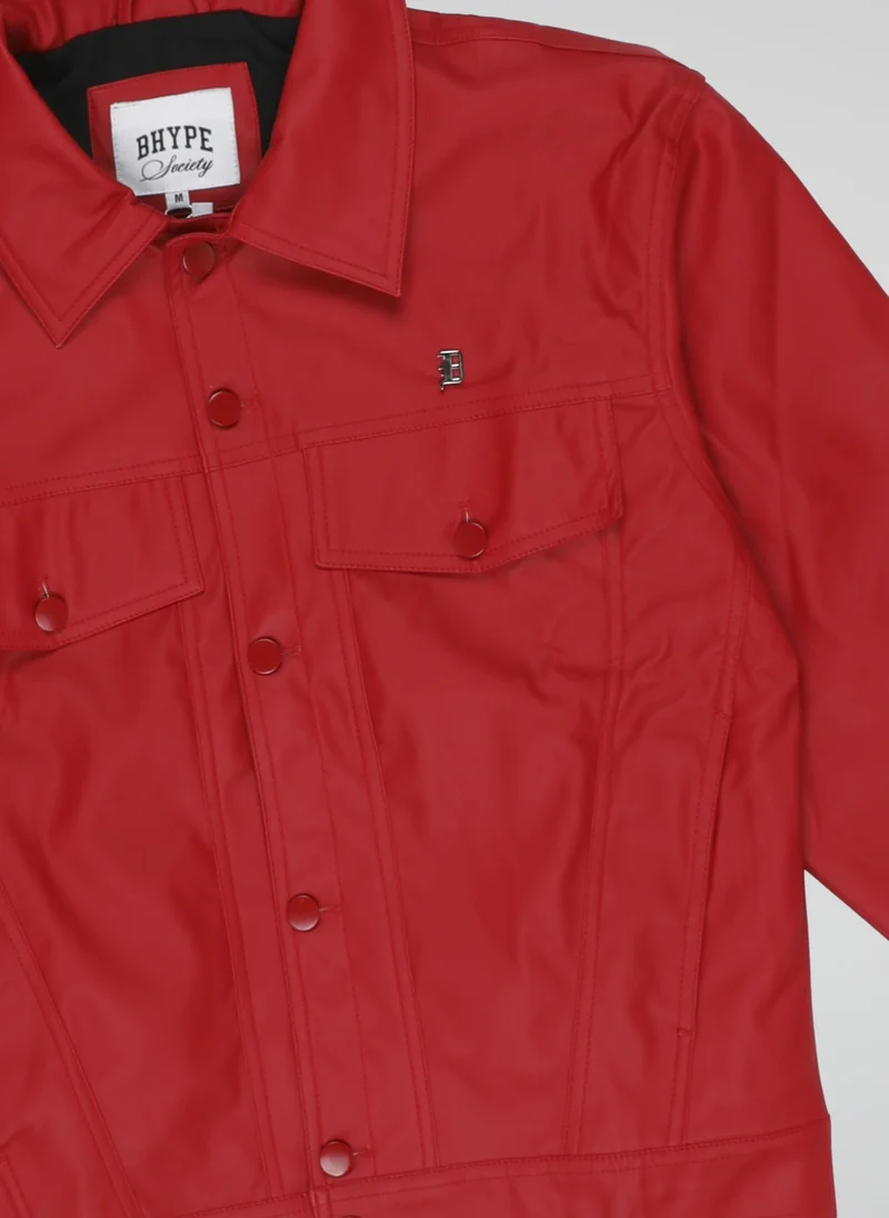 BHYPE SOCIETY  B-Hype Red Faux Leather Jacket for Men | Best Price UAE