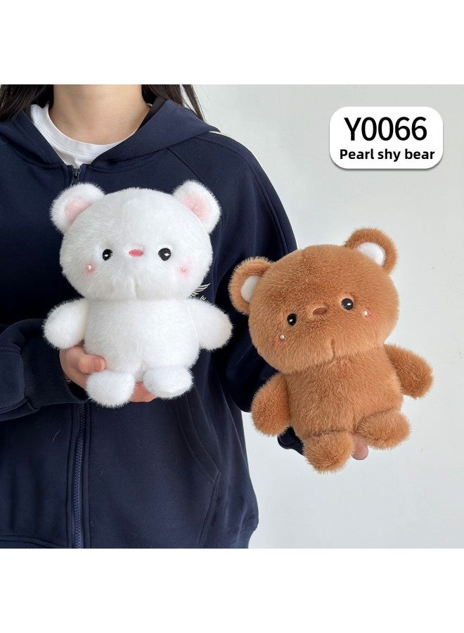 Loquat Plush Dolls Toys Dolls - Soft Stuffed Toy Bow Tie Blue Yellow Striped Shirt Brown Pants-Color:Pearl Shy Bear 21cm-Height:8 Inch (color Random Hair) - Image 1