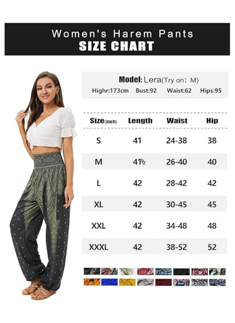 NIBEMINENT - Women's Loose Pants Bohemian Style High Waisted Yoga Pants Women's Casual Loose Printed Beach Pants with Pockets Hippie Pants - Image 1