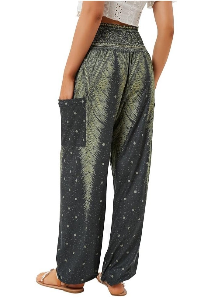 NIBEMINENT - Women's Loose Pants Bohemian Style High Waisted Yoga Pants Women's Casual Loose Printed Beach Pants with Pockets Hippie Pants - Image 1