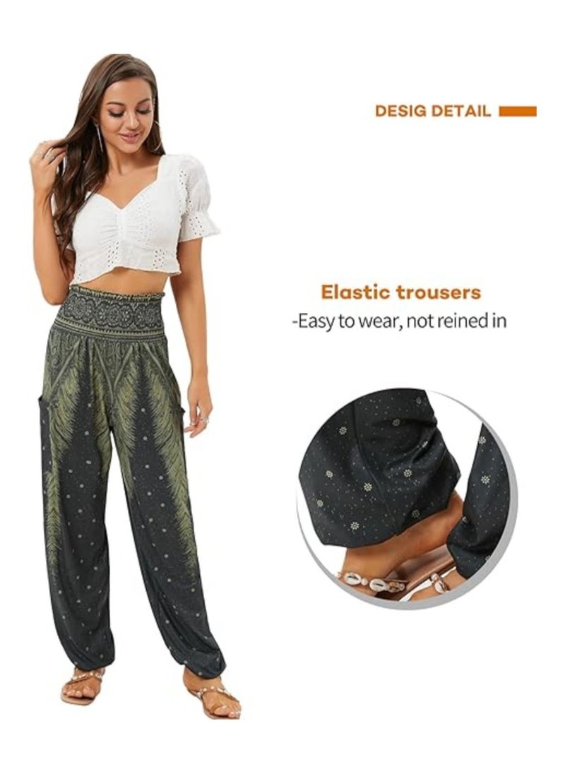 NIBEMINENT - Women's Loose Pants Bohemian Style High Waisted Yoga Pants Women's Casual Loose Printed Beach Pants with Pockets Hippie Pants - Image 1