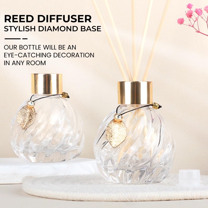 Trifolic 4-Piece Reed Diffuser Set with Metal Golden Decoration, 3.5-4.2oz Empty Bottles and 20 Reed Sticks, Unique Design for Home and Office (4 Different Bottles) - Image 2
