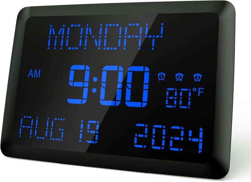 Raynic Digital Clock, 11.5" Large Display Calendar Clock with Day and Date, Indoor Temperature, Adjustable Brightness, Snooze,12/24H, DST for Home, Office, Elderly - Image 1