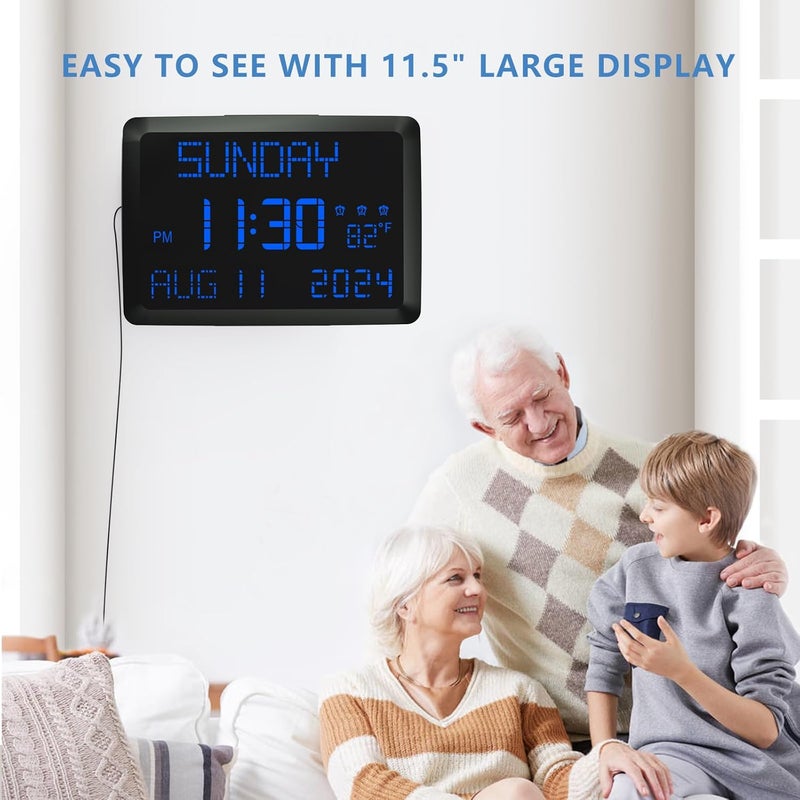 Raynic Digital Clock, 11.5" Large Display Calendar Clock with Day and Date, Indoor Temperature, Adjustable Brightness, Snooze,12/24H, DST for Home, Office, Elderly - Image 2