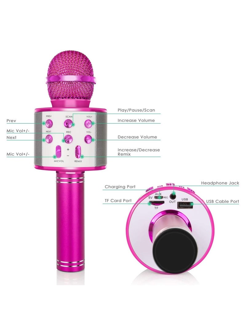 AWH Wireless Bluetooth Karaoke Microphone for Kids, 5-in-1 Portable Handheld Karaoke Mic Speaker Player Recorder with Adjustable Remix FM Radio for Kids Girls Boys Teens Birthday