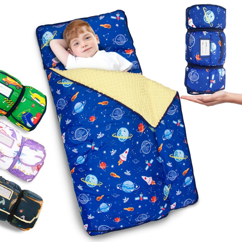 Primlect Thickened Toddler Nap Mat with Removable Pillow and Minky Blanket Extra Large 55x35 Sleeping Bag Washable Roll up Perfect for Daycare Preschool Kindergarten Boys and Girls Space - Image 2