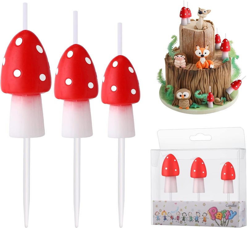 Tondiamo 3 Pcs Mushroom Candles Mushroom Birthday Cake Topper Forest Candles Woodland Cupcake Topper Fairy Cupcake Decorations for Party Favor - Image 1