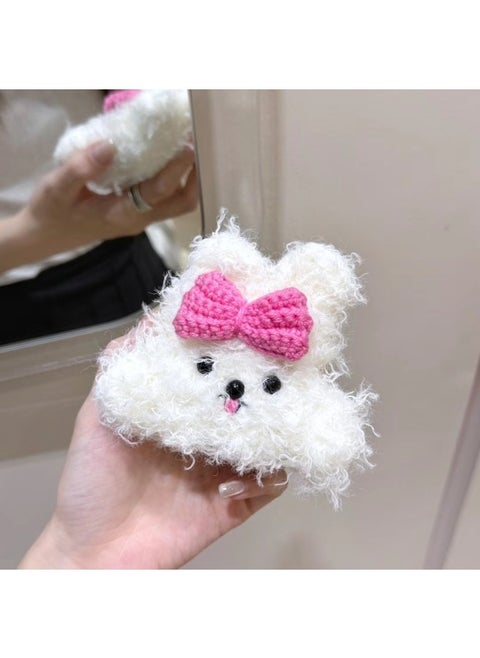 Airpods 4 Headphone Protective Case Cartoon Plush Doll For Apple1/2/3 Gen Pro Wireless Bluetooth Soft-Color:Plush Soft Shell-bow Dog-Model:Airpods 4 (protective Case)