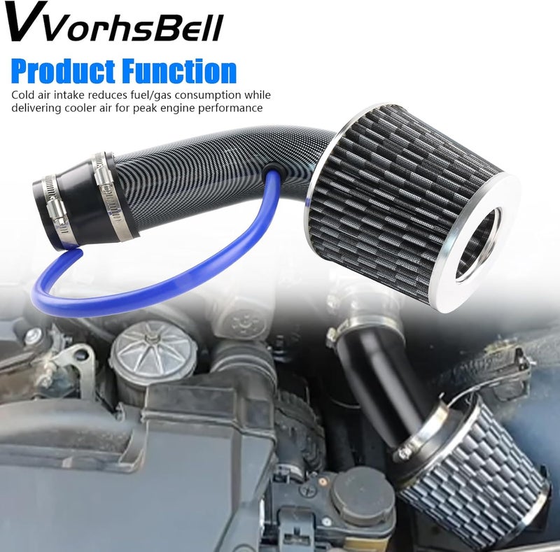 VVORHSBELL طقم فلتر هواء بارد عالمي، نظام خرطوم أنبوب سحب عالي التدفق مقاس 76 مم/3 بوصة مع أنبوب من سبائك الألومنيوم (نمط الكربون) - Image 5