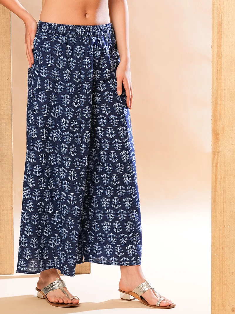 globus Women Allover Ethnic Printed Elasticated Waistband Flared Panelled Palazzos