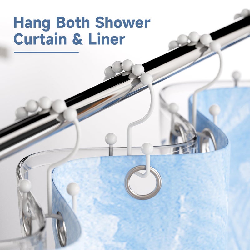 Titanker Shower Curtain Hooks Rings, Rust Resistant Metal Double Glide Shower Hooks for Bathroom Shower Rods Curtains, Set of 12 Hooks - White - Image 2