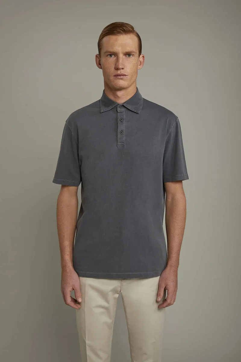 Doppelganger Grey Men's short sleeve polo shirt 100% cotton regular fit - Anthracite for Men | Best Price UAE