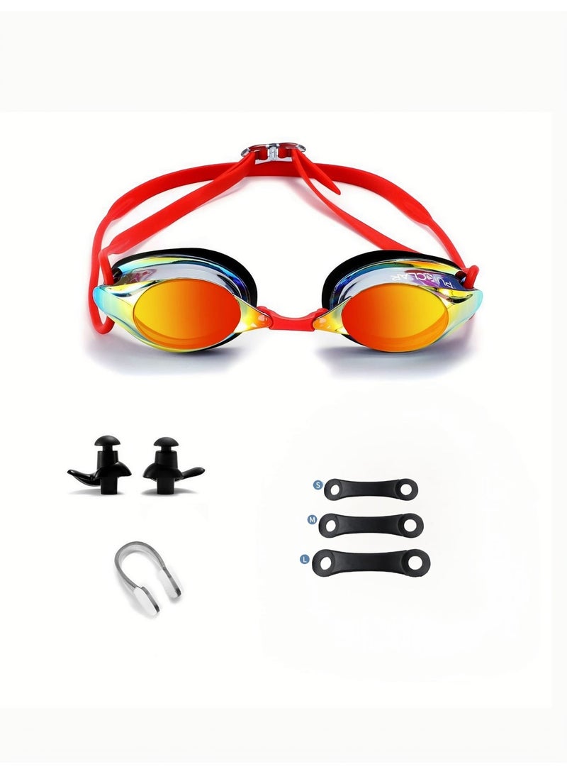 نظارات سباحة - للجنسين، مضادة للضباب، عدسات عاكسة عالية الوضوح، حماية من الأشعة فوق البنفسجية، جسر أنف قابل للتعديل، سدادات أذن ومشبك أنف مرفقان - Image 1