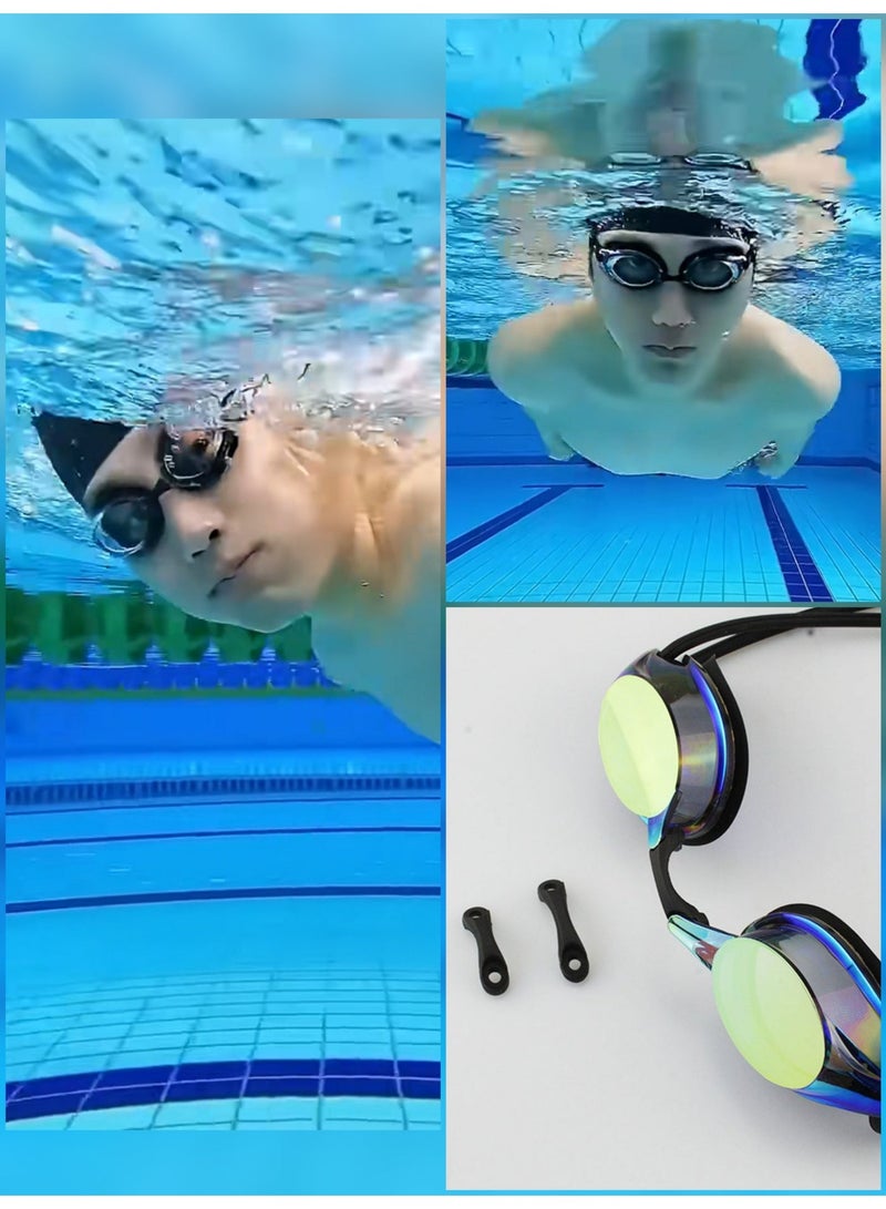 نظارات سباحة - للجنسين، مضادة للضباب، عدسات عاكسة عالية الوضوح، حماية من الأشعة فوق البنفسجية، جسر أنف قابل للتعديل، سدادات أذن ومشبك أنف مرفقان - Image 3
