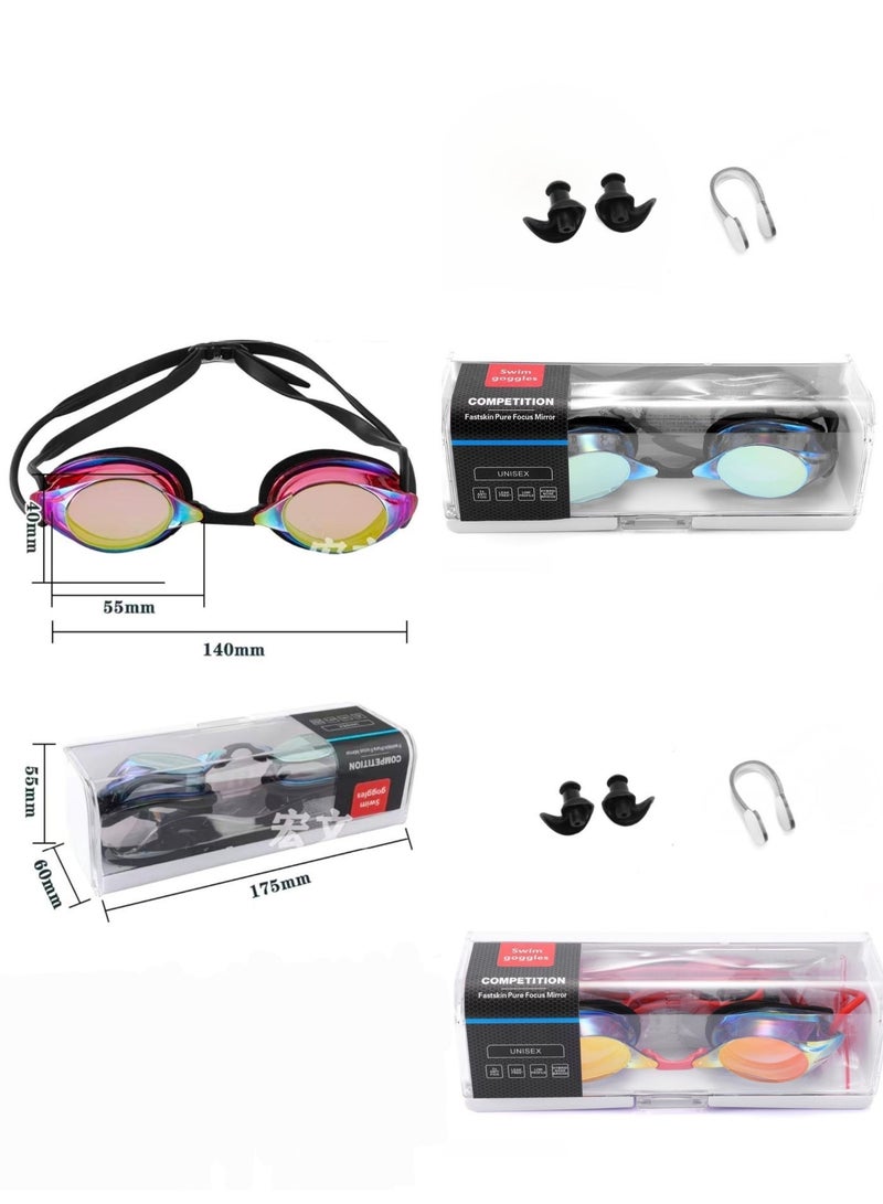 نظارات سباحة - للجنسين، مضادة للضباب، عدسات عاكسة عالية الوضوح، حماية من الأشعة فوق البنفسجية، جسر أنف قابل للتعديل، سدادات أذن ومشبك أنف مرفقان - Image 5