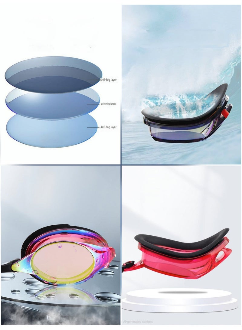 نظارات سباحة - للجنسين، مضادة للضباب، عدسات عاكسة عالية الوضوح، حماية من الأشعة فوق البنفسجية، جسر أنف قابل للتعديل، سدادات أذن ومشبك أنف مرفقان - Image 4