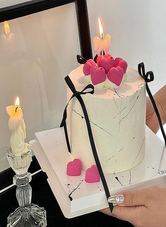 شموع عيد ميلاد على شكل فيونكة، عبوة من 5 قطع، زينة كلاسيكية أنيقة للكيك على شكل فيونكة بيضاء، شموع كيك لطيفة لتزيين حفلات استقبال المولود الجديد، وحفلات الزفاف، والذكرى السنوية، وأعياد الميلاد