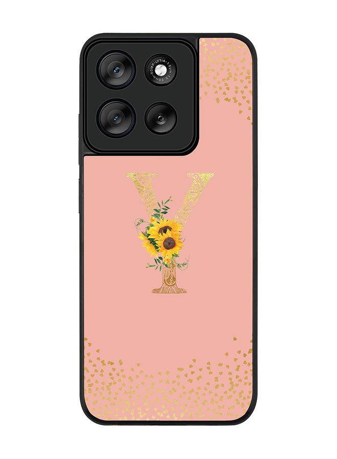 Stylizedd For Motorola Moto G56 Case,Slim fit Camera Protection, Shockproof Thin Phone cover  - Custom Floral Monogram - Y  (Rose Pink ) - Image 1