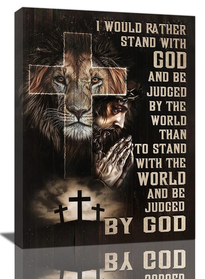 Tourrest Jesus Lion Wall Art Lion of Judah Pictures Poster Scripture Bible Verse Wall Decor Christian Religious Canvas Prints Framed Artwork for Bedroom Living Room Church 12"x16" - Image 1
