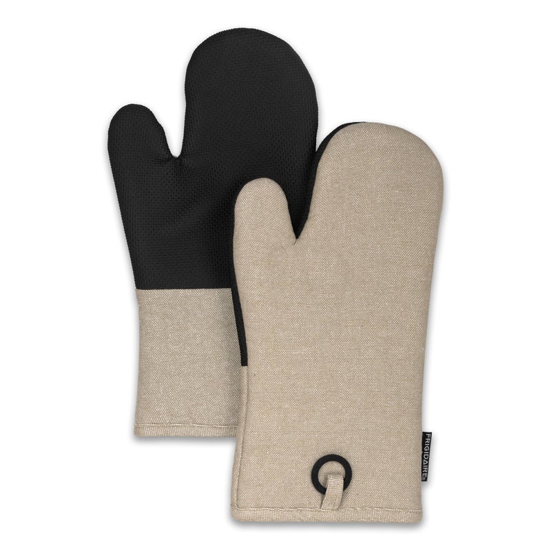 Frigidaire Sasha Cotton and Neoprene Oven Mitts, Heat Resistant, Anti-Slip, Machine Washable,13â€x7â€,Beige,Set of 2 - Image 1