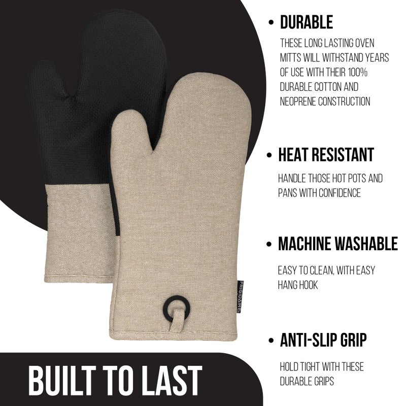 Frigidaire Sasha Cotton and Neoprene Oven Mitts, Heat Resistant, Anti-Slip, Machine Washable,13â€x7â€,Beige,Set of 2 - Image 3