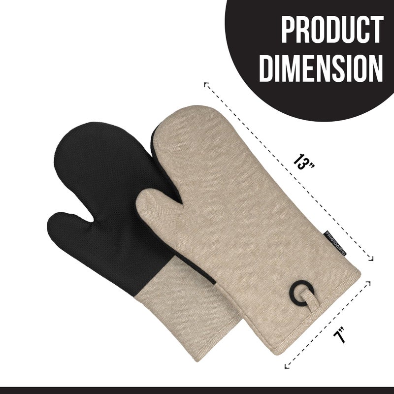 Frigidaire Sasha Cotton and Neoprene Oven Mitts, Heat Resistant, Anti-Slip, Machine Washable,13â€x7â€,Beige,Set of 2 - Image 2