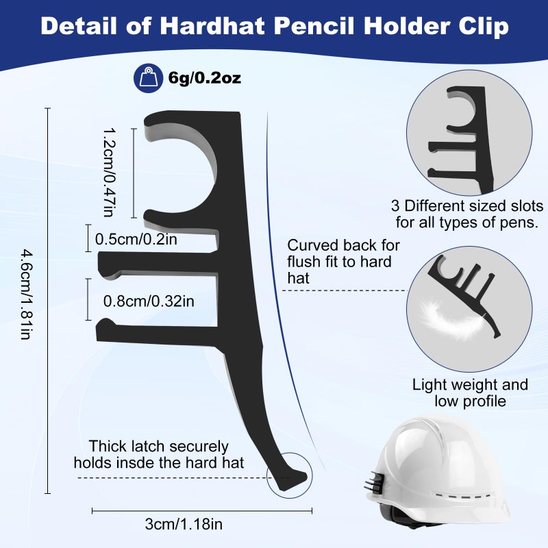 DEKELIY Hard Hat Accessory Clip Kitï¼š3Pcs Pencil & Marker Holder Clip & 1Pcs Safety Glasses Clip Holder,No-Drill Hard Hat Clips On Tool Organizer for Standard Industrial Construction Helmet Slot - Image 4