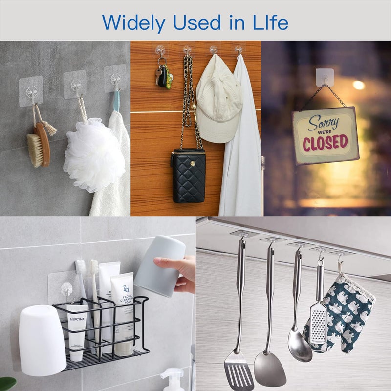 SZNKB Adhesive Wall Hooks for Hanging Heavy Duty 22lbs, No Damage Picture Frames Hangers for Home and Office, Sticky Hooks for Kitchen Bathroom, Transparent Waterproof and Rustproof, 20 Pack - Image 4