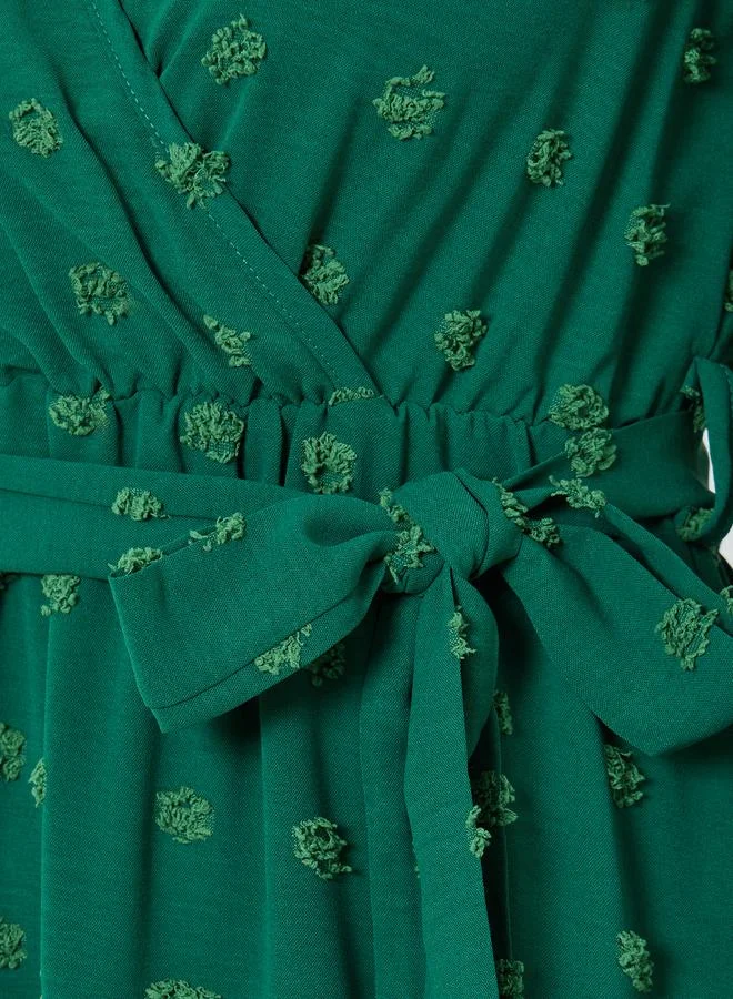 Take Two Emerald Green Swiss Dots Detail Midi Dress