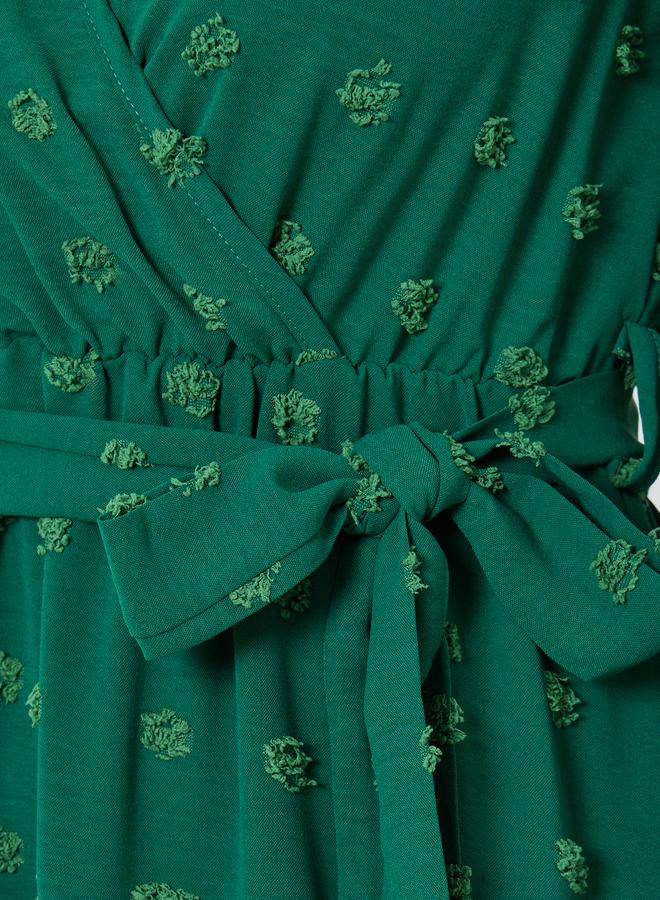 Take Two Emerald Green Swiss Dots Detail Midi Dress - Image 4