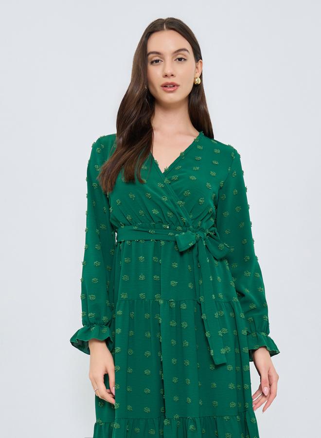 Take Two Emerald Green Swiss Dots Detail Midi Dress - Image 2
