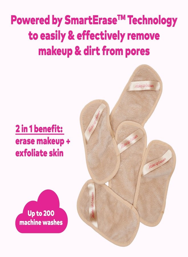 Makeup Eraser المزيل الأصلي للمكياج ميني برو 5-pack، امسح كل المكياج بالماء فقط، بما في ذلك الماسكارا المقاومة للماء، كحل العين، الأساس، أحمر الشفاه، واقي الشمس والمزيد! كريمة حلوة، 5 قطع. - Image 4