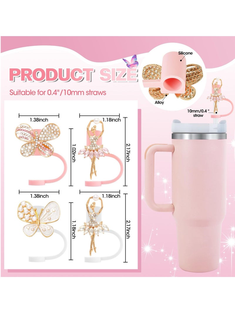 JOSQUEWNN - 10mm wide ballet-themed straw cap suitable for 40OX model cups, exquisite jump** child dust plug ornament, pearl butterfly straw cover accessory, perfectly combining elegance and practicality to create a stylish drinking experience. - Image 1