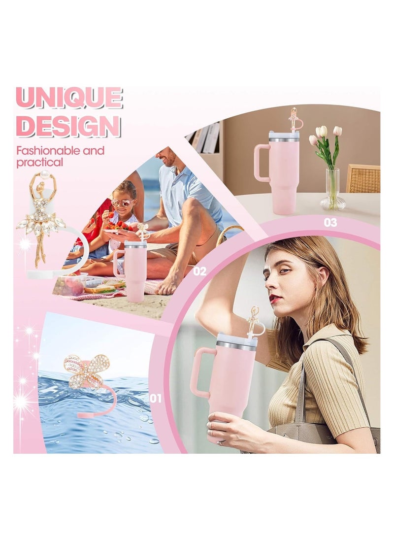 JOSQUEWNN - 10mm wide ballet-themed straw cap suitable for 40OX model cups, exquisite jump** child dust plug ornament, pearl butterfly straw cover accessory, perfectly combining elegance and practicality to create a stylish drinking experience. - Image 1