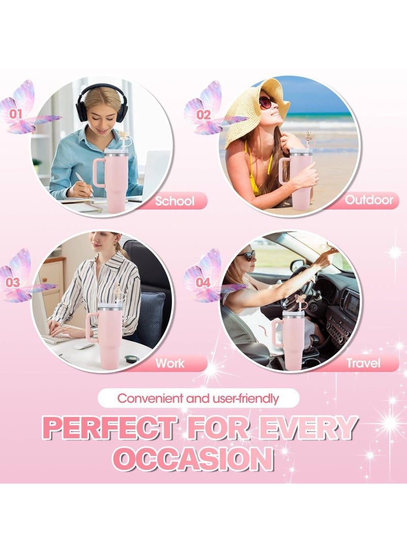 JOSQUEWNN - 10mm wide ballet-themed straw cap suitable for 40OX model cups, exquisite jump** child dust plug ornament, pearl butterfly straw cover accessory, perfectly combining elegance and practicality to create a stylish drinking experience. - Image 1