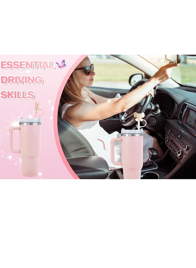 JOSQUEWNN - 10mm wide ballet-themed straw cap suitable for 40OX model cups, exquisite jump** child dust plug ornament, pearl butterfly straw cover accessory, perfectly combining elegance and practicality to create a stylish drinking experience. - Image 1