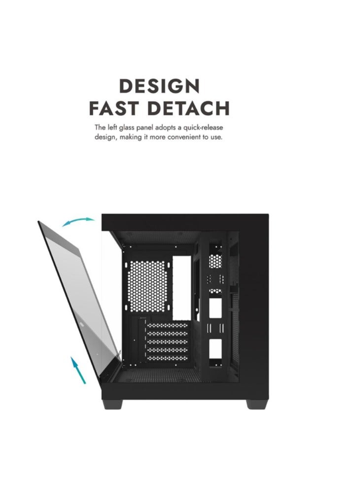 حافظة كمبيوتر الألعاب Aigo Darkflash D275M M-ATX مع 3 مراوح ARGB مثبتة مسبقًا، تصميم عرض بانورامي 270 درجة، يدعم مشعاع يصل إلى 240 مم، USB 3.0، 5 فتحات توسيع - Image 2