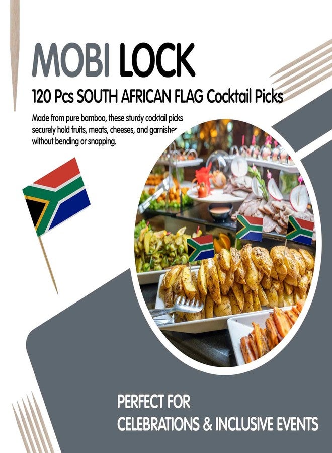 Mobi Lock 120 Pcs South Africa Flag Cocktail Picks - 6.5cm (2.5in) Bamboo Toothpicks with Mini Flags - Sturdy Food & Drink Garnish Picks for Parties, Bars, Catering & Events - by Mobi Lock - Image 2