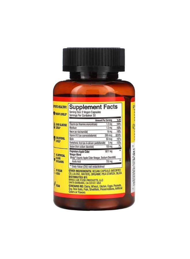 Bragg True Energy Apple Cider Vinegar   6 B Vitamins Caffeine Free 90 Capsules - Image 2