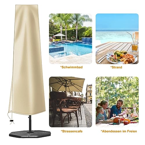 OKPOW Umbrella Cover 420D Oxford Fabric Patio Umbrella Covers Waterproof with Zip, for 9ft to 12ft Garden Outdoor Umbrella (Khaki) - Image 5