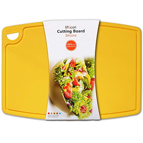 Liflicon Extra Large Thick Silicone Cutting Boards for Kitchen 146 x 1043 Flexible Cutting Chopping BoardsMats Nonslip Deep Drip Juice Groove Dishwasher SafeYellow