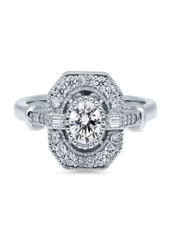 BERRICLE Sterling Silver Vintage Inspired Art Deco Cubic Zirconia CZ Fashion Ring for Women, Rhodium Plated - Image 2